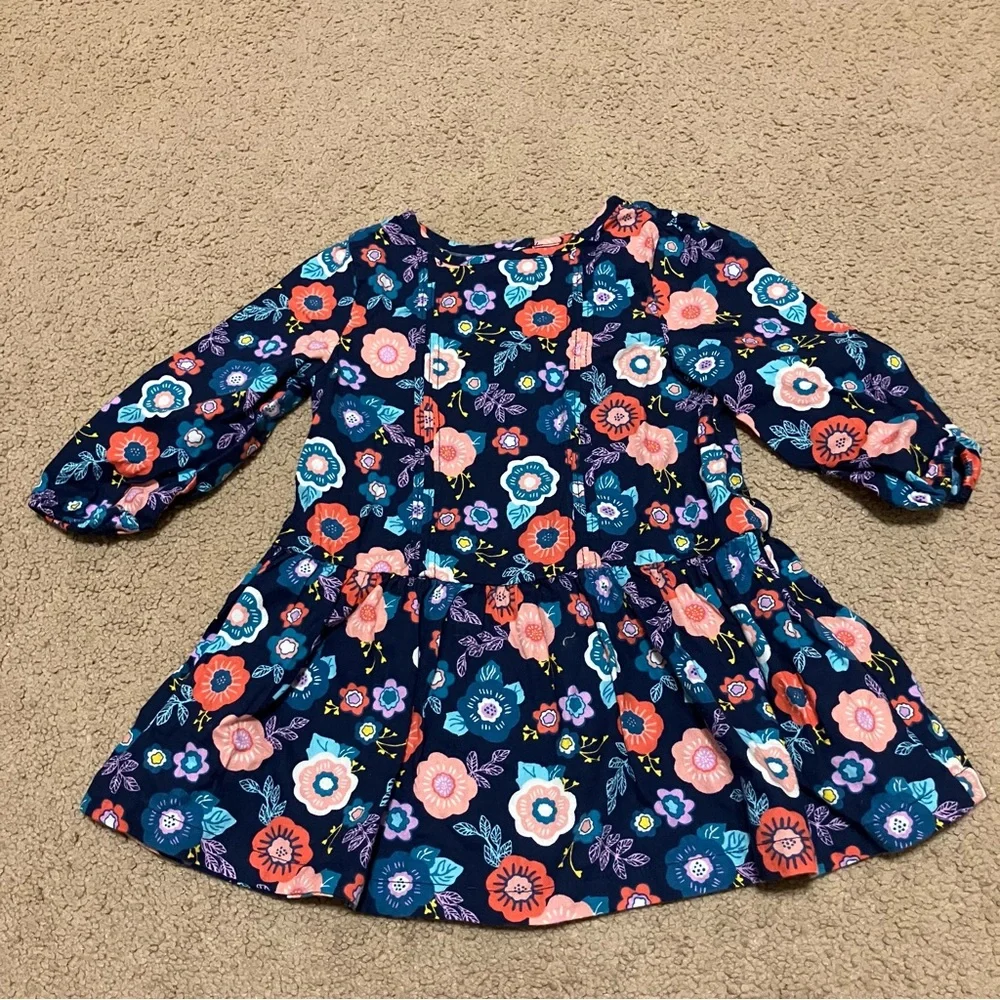 Girl’s 12-18m long sleeve Gymboree floral‎ dress & aqua Tea sloth shirt